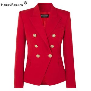HarleyFashion Европейский американских женщин вскользь Blazer Breasted двойника высокого качества плюс размер Красные Пиджаки 201008