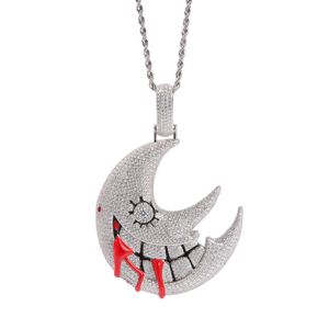 Hip Hop Men Style Pave Setting Trippie Redd Face Moon Pendant Halsband Högkvalitativ twistkedja JE 49A