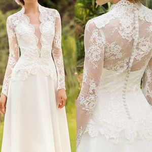 Graceful Lace Long Sleeve Wedding Dresses Bridal Gowns Classy A Line V Neck Country Boho Bride Dress 2022 Ivory Appliques Garden Beach Reception Wear