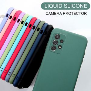 Luxury Liquid Silicone Telefon Väskor för Samsung Galaxy A52 A72 A42 5G A12 A02 Kamera linsskydd Mjuk TPU Bumper Back Cover