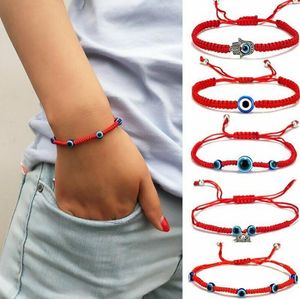 Lucky pulseira handwoven pulseira kabbalah vermelho corda linha hamsa braceletes azul turco mau olho charme jóias pulseira de amizade