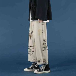 Lastbyxor Män Sommar Hong Kong-Style Graffiti Straight Loose Oversized Casual Pant All-Match Fashion Cool Male Trousers G220224