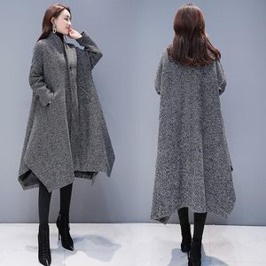 Kvinnors Koreanska Trench Coats Loose Long Overcoat Plus Size Kvinna Kläda Woolen Coat Höst Vinter Populära Kläder
