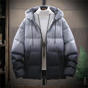 冬のジャケット男性フード付き厚い暖かい綿のファッショングラデーションカラーM-5xlカジュアルな防風パーカーChaqueta hombres 220301