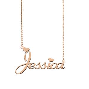 Jessica Name Halsband Pendant Anpassad personlig för kvinnor flickor barn bästa vänner mödrar gåvor 18k guldpläterad rostfritt stål smycken