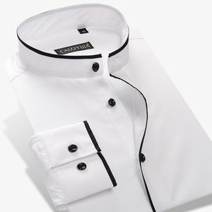 Koszulki męskie Koszulki Banded Collar (Collar Mandarin) z czarnym rurociągiem Kieszonkowym - Koszulka Casual Thin Long Sleeve Standard-Fit Shirt