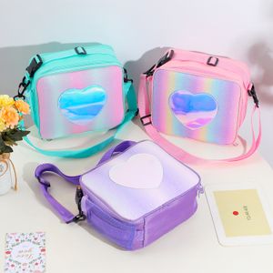 Kids Insulated Lunch Box Pink Blue Green Rainbow Laser Bento Bag for School
