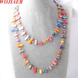 WOJIAER Natural Irregular Choker 51 Inch Long Necklaces Abalone Shell Beads Friend Body Crystal Jewelry Gift BC009
