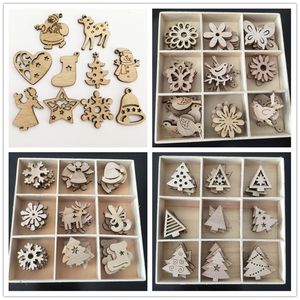 50pcs Christmas Tree Star Snowflake Shapes Wooden Scrapbooking Craft for Embellishments Handmade Diy Handicraft Decor Y201020