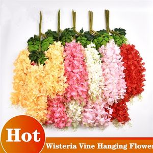 12 sztuk / zestaw 110 cm sztuczne kwiaty jedwab Wisteria winorośli wiszące kwiat na ślub ogród kwiatowy DIY salon Office Decor ZC904