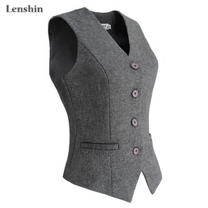 Lenshin Mulheres Elegante OL Colete Colete Gilet V-Pescoço Negócio Carreira Ladies Tops Office Trabalho formal Desgaste Outerwear LJ200825