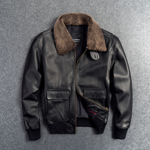 Gu.seemio Echtlederjacke für Männer, männlicher Rindsledermantel, echtes Tier, 100 % Haut, Oberbekleidung, Fluganzug mit Pelzkragen, LJ201029