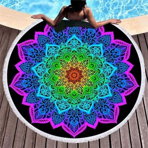 Mandala runda handdukar sommar geometrisk tjock badkar duschhandduk 150cm cirkel strand simma yoga mat täcker serviette de plage y200429