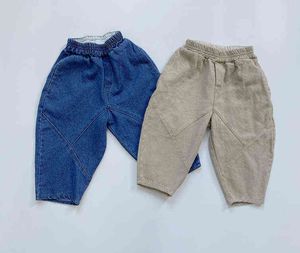 2020 Höst Ny Koreansk stil Småbarn Kids Denim Byxor Baby Boys Chic Jeans Casual Barn Ren Färgbyxor G1220