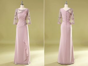 Errötende Chiffon-Spitze formelle Damenkleider für die Mutter der Braut, plissiert, Applikation, Reißverschluss, langes Abend-Partykleid für Hochzeit, günstig, benutzerdefinierte Größe