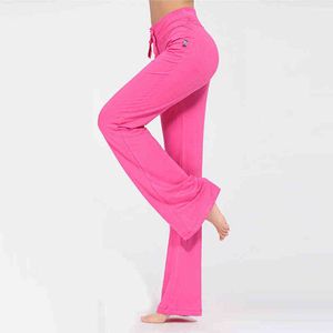 Breite Bein Sport Hosen Frauen Hohe Taille Stretch Verband Flare Hosen Breites Bein Dance Yoga Hosen Lange Hosen Einfarbig h1221