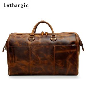 Resa Lethargic Man Bag Leather Top Layer of Cowhide High-Capacity Handväska Jurchen Människor Crazy Horse Duffel 202211