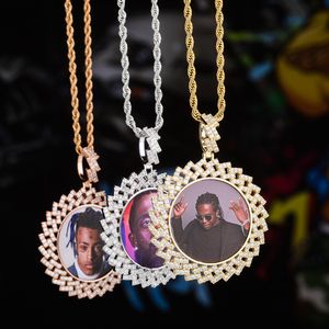 Cornice per foto personalizzata Medaglioni di memoria Collana con pendenti rotondi per uomo Gioielli rapper hip-hop ghiacciati