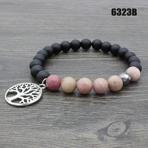 Antik Sier Plating Life Tree Charm Armband 8mm Natural Stone Agate Beads Armel 72