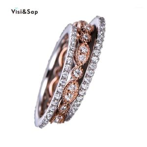 Bandringe Visisap 3 in 1 Brautring Set für Hochzeit Zubehör Rose Weißgold Farbe Frauen Modeschmuck Tropfen B5221