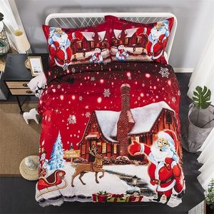 Christmas Santa Claus Print Bedding Set 3Pcs Duvet Cover Pillowcase Twin Full Comforter Bed Gift For Kid 201021