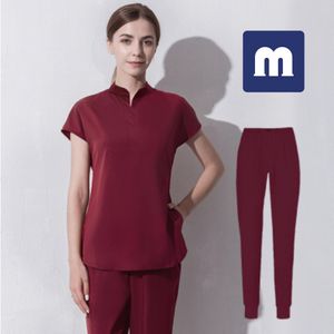 MEDIGO 025 Estilo Mulheres Scrubs Tops + Pant Homens Hospital Uniforme Cirurgia Scrubs Camisa Manga Curta Enfermagem Uniforme Pet Gray Anatomia Doctor Workwear