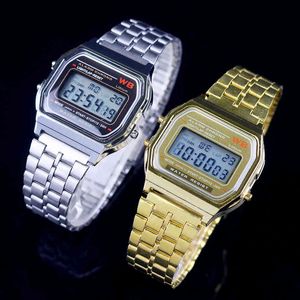 Złote Mężczyźni Zegarki Kobiety Elektroniczny Digital Wyświetlacz Retro Styl Zegar zegarek do Relogio Masculin Reloj Hombre Homme