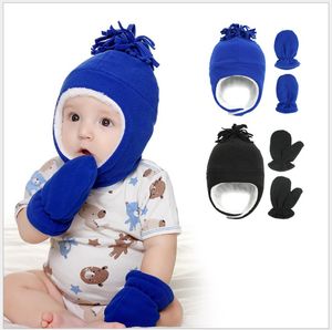 2021 New Winter Детские сгущаться Теплые шапки + перчатки Симпатичные девушки мальчиков шапки Детские Hat 6 цветов 3 Размеры 3М-8years