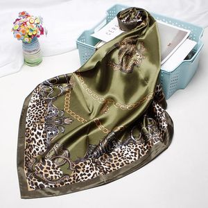Scarves Leopard Print för kvinnor Silk Satin Hijab Scarf Kvinna 90cm * 90cm Fashion Square Shawl Scarfs Ladies 2021