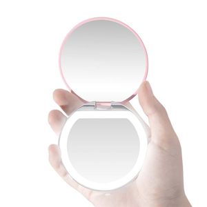ماكياج LED ضوء البسيطة المرآة الميثاق الوجه الجيب الشفاه مستحضرات التجميل مرآة السفر المحمولة الإضاءة مرآة 3X مكبرة طوي EEC2781