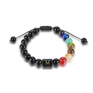 Bracciale personalizzato Lettera 7 Chakra Bracciale in pietra intrecciata con olio sentiale Braccialetti in pietra naturale regolabili dalla A alla Z Wholele