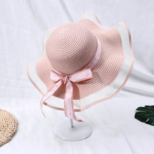 Wide Brim Hats 2021 Sun For Women Girls Floppy Straw Hat Summer Bohemia Beach Cap Ribbon Chapeau Femme Ete Black1