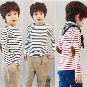 2017 Spring Kids Clothes Boys T-shirts Long-sleeved Red White Striped Patch T-shirt Girls Casual tshirt Tops Children Clothing G1224