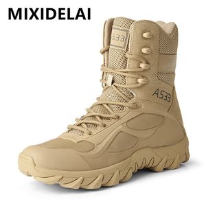 Stivali da uomo in pelle militare di marca di alta qualità Forza speciale tattici nel deserto da combattimento Stivali da uomo Scarpe da esterno Stivaletti