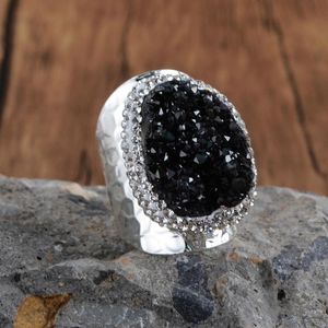 Drop Druzy Stone Ring Boho Rainbow Titanium Drusy Ring for Wedding US European Jewelry Gems Band Rings Women217J