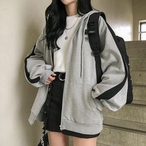 Zip-up Harajuku Hoodies para mulheres roupas com capuz de manga comprida jumper com capuz casaco casual estilo coreano camisola 201016