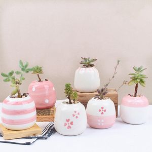 Conjunto de 6 mini cerâmica planta suculenta potente de porcelana cor-de-rosa desktop plantador de mesa decoração de flores vaso bonsai plantador y200709