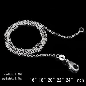 1mm 925 sterling silverkedjor smycken diy mode kvinnliga gåvor länkar rolo kedjehalsband med hummer clasps 925 stämpel 16 18 24-30 tum