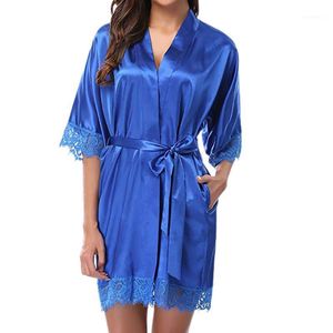 Sleepwear Sexy Bath Kimono Robe Bridesmaid Underkläder Lace Solid Night Robes Dressing Gown Badrock Satin Robe Peignoir Femme1