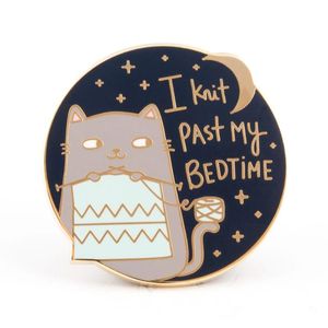 Wholesale knitting hat animal resale online - Pins Brooches Cute Funny I Knit Past My Bedtime Cat Enamel Pin Cartoons Animal Knitting Medal Brooch Lapel Backpack Hat Pins Decor Jewelry