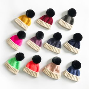 M316 Новая осень зима младенца детей вязаная шапка конфеты цветные шапки шерстяные шарики детей вязаные шапочки девушки шляпы