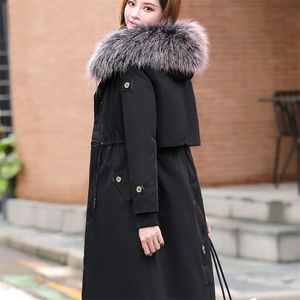 冬の女性の暖かいジャケットコート長い厚さの女性フード付き201103