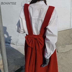 Casual Dresses Sleeveless Dress Women Red Loose Charm Solid Elegant Bow Kawaii Design Aesthetic All-match College Fashion Lady Leisure Vesti