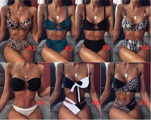 Sexiga kvinnor höga midja bikini leopard tryckta baddräkt baddräkt kvinnlig bandeau thong brasiliansk biquini bikini set baddräkt bather