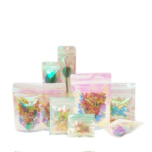 CLEAR + HOLOGRAPHIC RAINBOW ZIP LOCK Plastförpackning Väskor Färgbyte Candy Ornament Storage Paketväska Förskatta