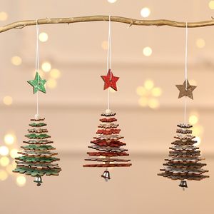 Decoração de Natal pingente de madeira criativo árvore de Natal cinco estrelas pequeno enfeite tridimensional decoração T500422