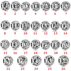 Women 925 Sterling Silver Beads 26 Letter Accessories Collection Classic Styles fit pandora charms bracelet and necklace for lady Fine Jewelry gift