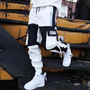 Yeni erkek Kargo Pantolon Hip-Hop Gevşek Dikiş Erkek Streetwear Pantolon Harajuku Çok Cep Kontrast Joggers Tam Boy Pantolon G0104