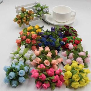 Mini Artificial Flower Silk Rose Fake Flowers Bouquet For Wedding Party Garden Floral Diy Wreath Scrapbook Office Home Decor