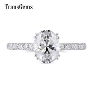 Transgems女性向けのソリッドゴールド楕円形の婚約リング2ct CT 7x9mm楕円形FGカラー14K 585ホワイトゴールドY200620